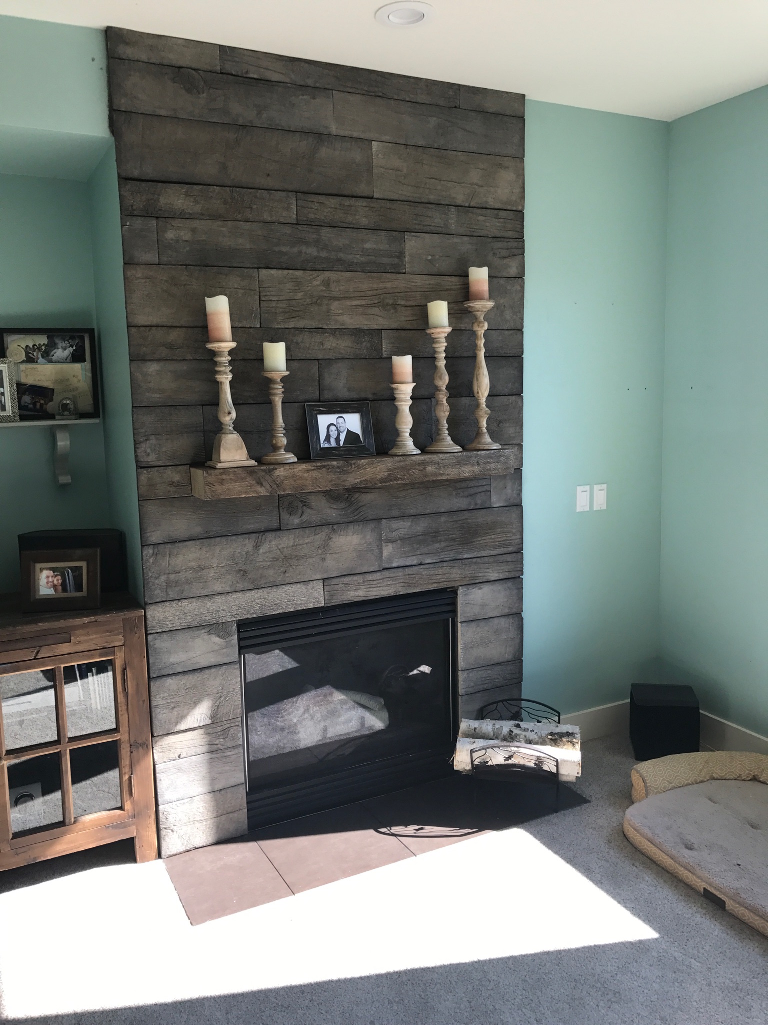 Barnwood Stone Fireplace